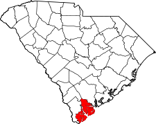 South Carolina Map showing Beaufort County
