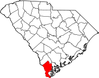 South Carolina Map showing Jasper County