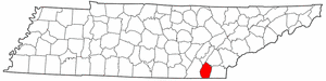 Tennessee Map showing Bradley County