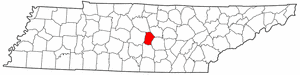 Tennessee Map showing Cannon County