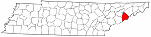 Tennessee Map showing Cocke County