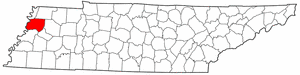 Tennessee Map showing Dyer County