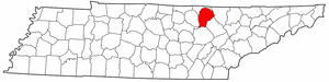 Tennessee Map showing Fentress County