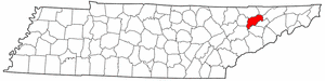 Tennessee Map showing Grainger County