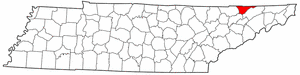 Tennessee Map showing Hancock County