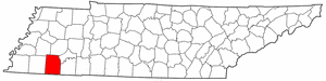 Tennessee Map showing Hardeman County