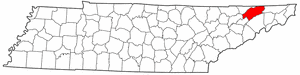 Tennessee Map showing Hawkins County