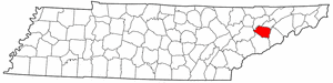 Tennessee Map showing Jefferson County