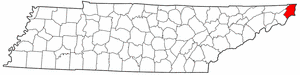 Tennessee Map showing Johnson County