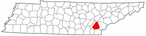 Tennessee Map showing McMinn County