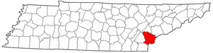 Tennessee Map showing Monroe County