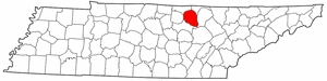 Tennessee Map showing Overton County