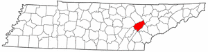 Tennessee Map showing Roane County