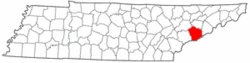 Tennessee Map showing Sevier County