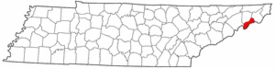Tennessee Map showing Unicoi County