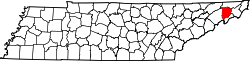 Tennessee Map showing Washington County