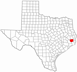 Texas Map showing Hardin County
