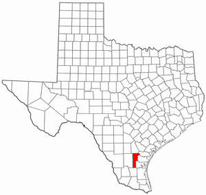 Texas Map showing Jim Wells County