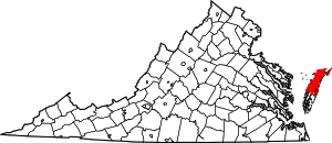 Virginia Map showing Accomack County
