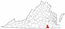 Virginia Map showing Greensville County