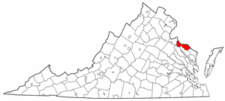 Virginia Map showing Westmoreland County