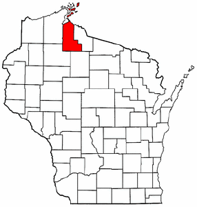 Wisconsin Map showing Ashland County