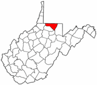 West Virginia Map showing Monongalia County