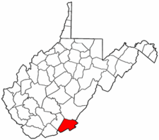 West Virginia Map showing Monroe County